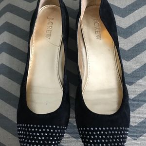 JCrew black velvet ballet shoes with rhinestones